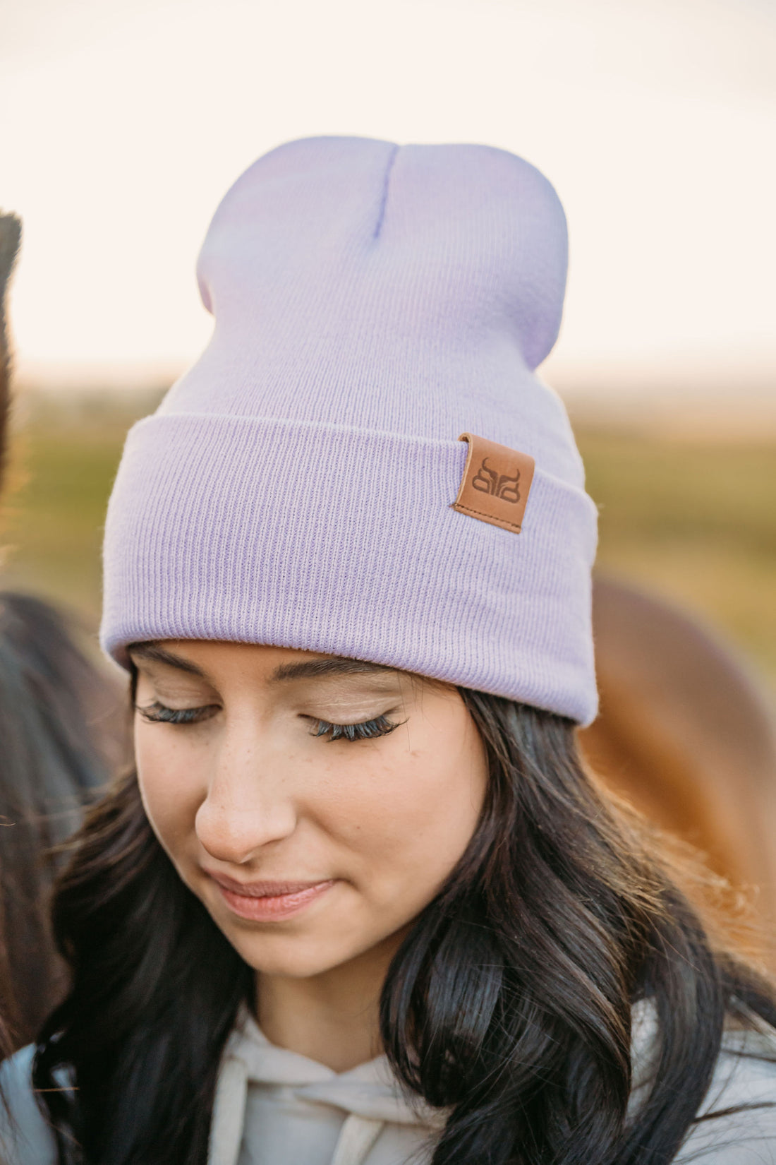 Leather Tag- Lilac Beanie