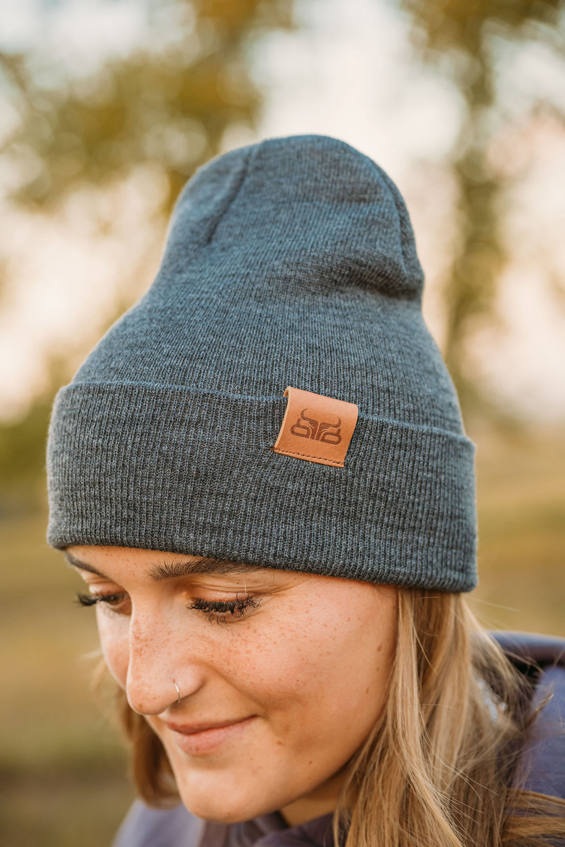 Leather Tag- Charcoal Beanie