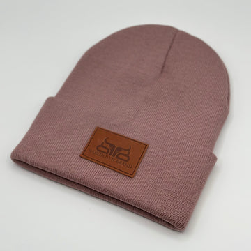 High Noon- Dusty Rose Leather Patch Beanie