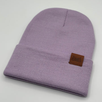 Leather Tag- Lilac Beanie