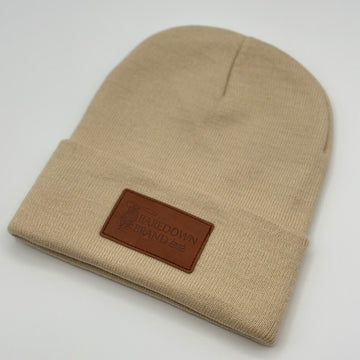 Roper- Cream Leather Patch Beanie