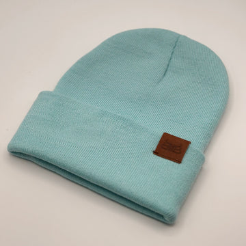 Leather Tag Beanie-Teal
