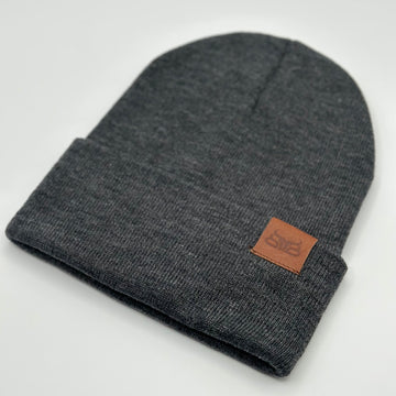 Leather Tag- Charcoal Beanie