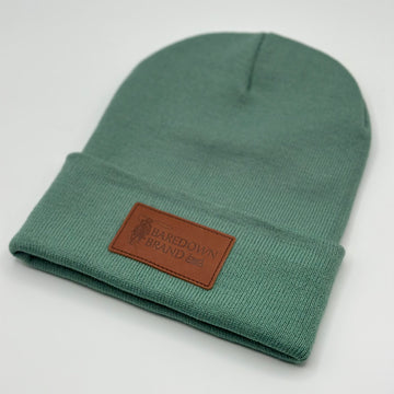 Roper- Light Green Leather Patch Beanie