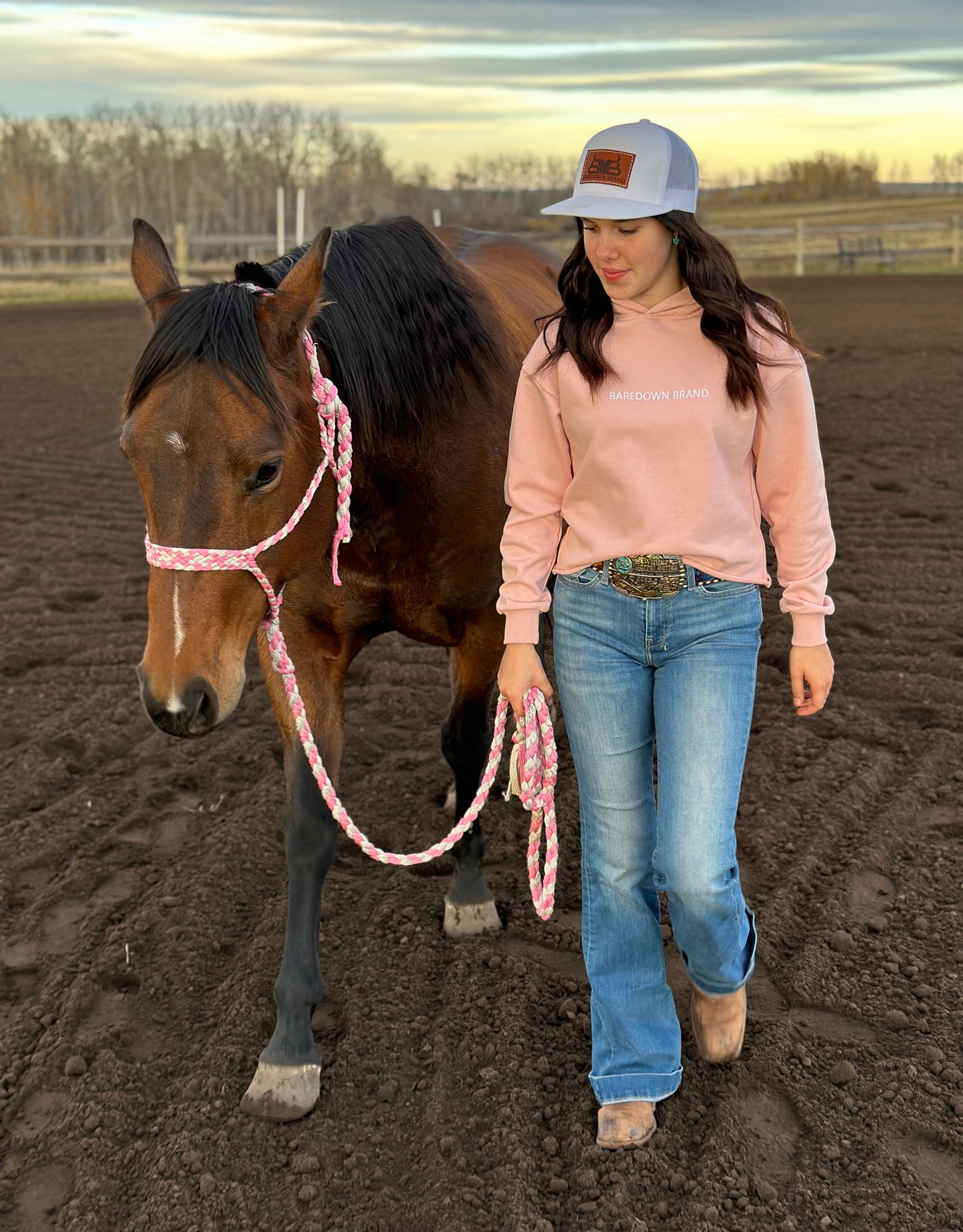 Ladies Dusty Rose Cropped Hoodie