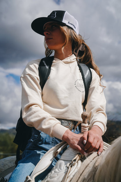 Ladies Light Tan Cropped Hoodie