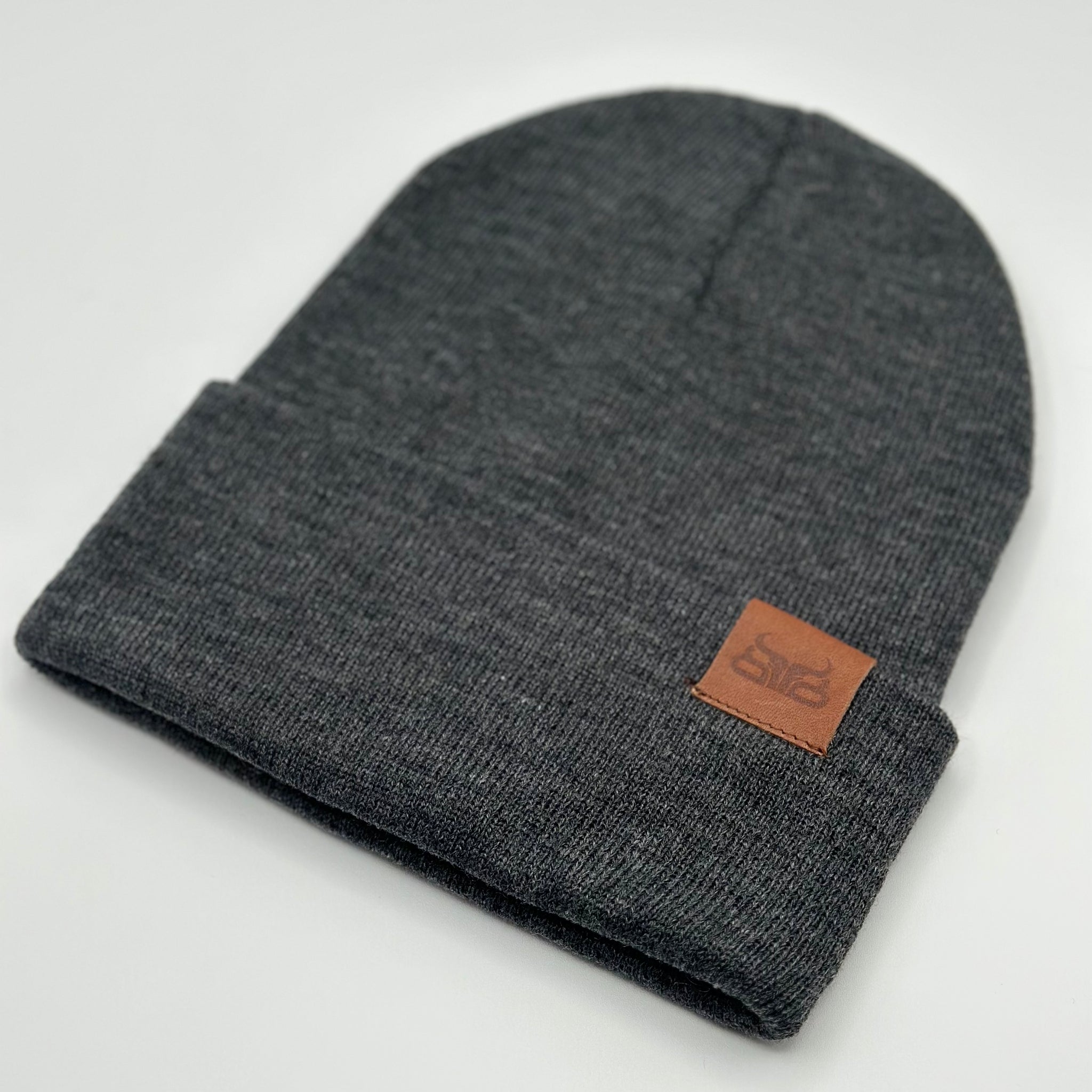 Leather Tag- Charcoal Beanie