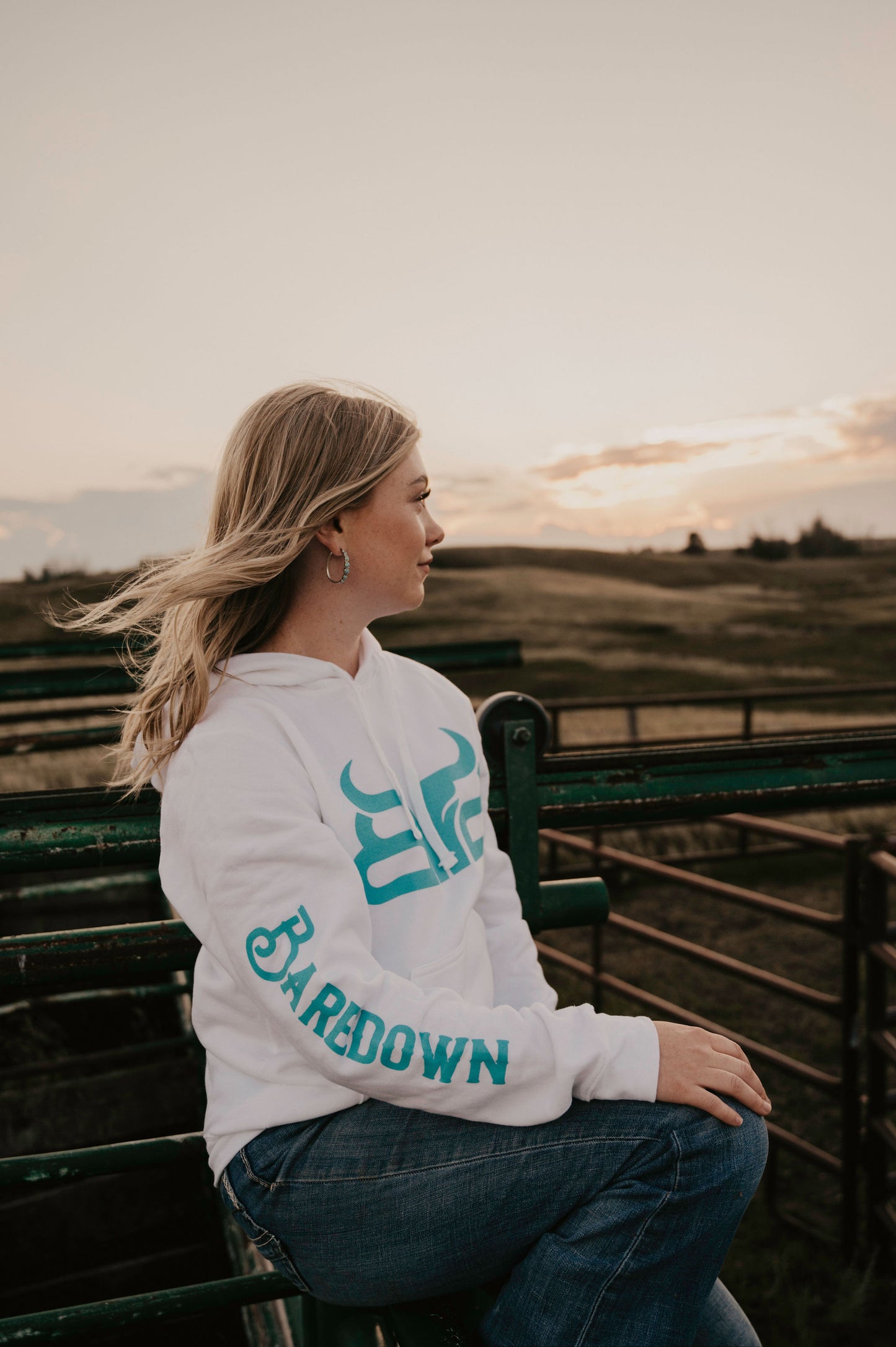 Cowpoke- White & Teal Hoodie