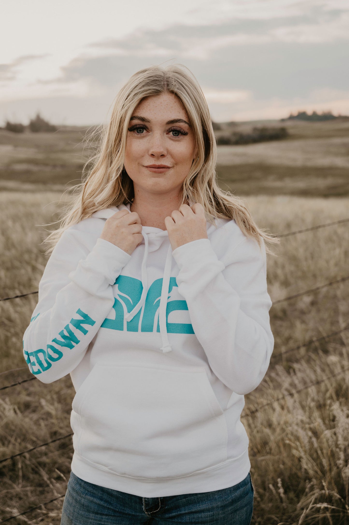 Cowpoke- White & Teal Hoodie