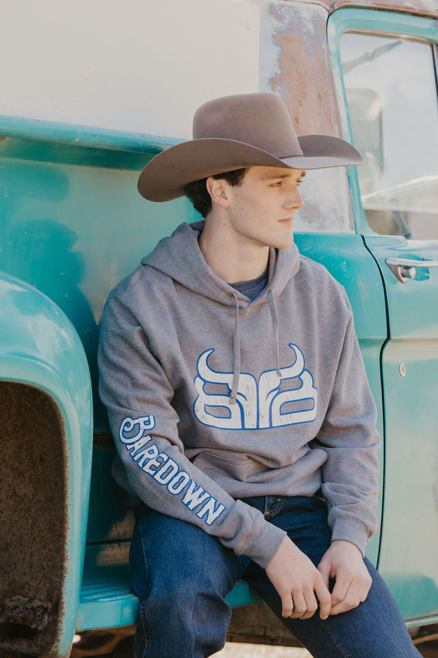 Cowpoke- Distressed Grey & White Hoodie